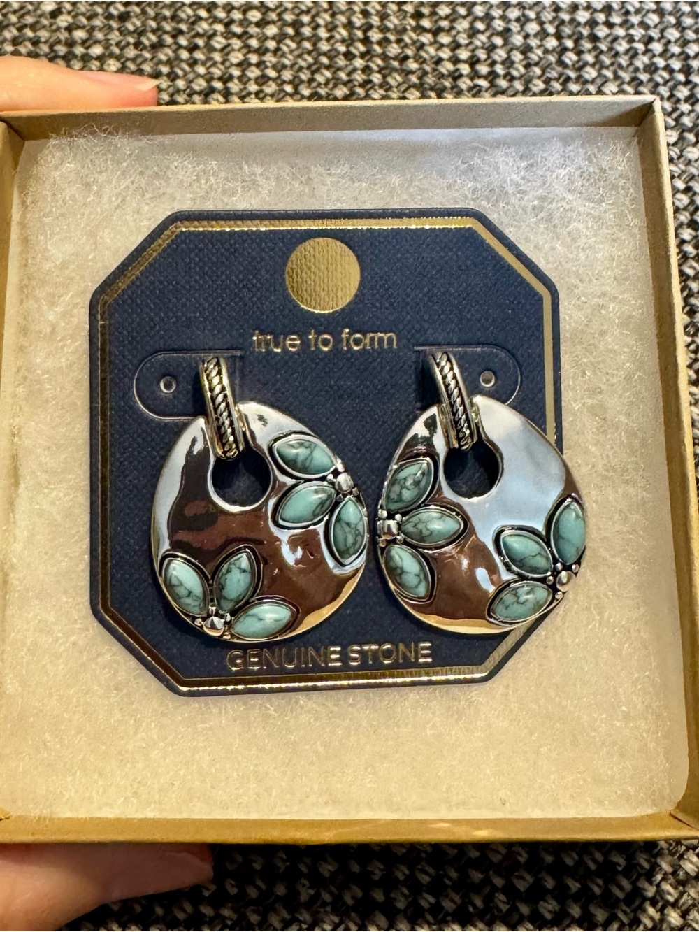 True to Form Turquoise Floral Drop Earrings in Silver Tone